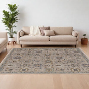 8' X 10' Tan Brown and Gray Wool Oriental Hand Knotted Area Rug With Fringe