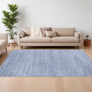 7' X 10' Blue and Ivory Power Loom Area Rug
