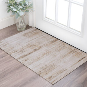 2' X 3' Ivory and Tan Abstract Power Loom Worn Faded Area Rug