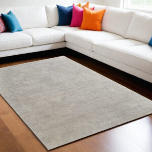 5' X 8' Gray and Ivory Abstract Hand Woven Worn Faded Area Rug