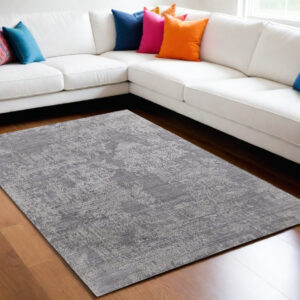 5' X 8' Gray Abstract Hand Woven Worn Faded Area Rug