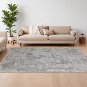 12' X 15' Gray and Silver Abstract Hand Woven Worn Faded Area Rug