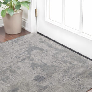 2' X 3' Gray and Silver Abstract Hand Woven Worn Faded Area Rug