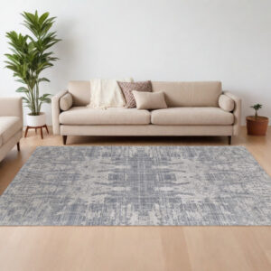 8' X 10' Gray and Silver Abstract Hand Woven Worn Faded Area Rug
