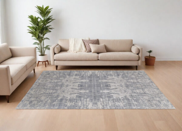 10' X 14' Gray and Silver Abstract Hand Woven Worn Faded Area Rug