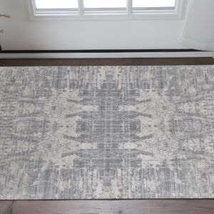 2' X 3' Gray and Silver Abstract Hand Woven Worn Faded Area Rug