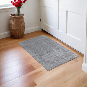 3' X 5' Gray and Silver Abstract Hand Woven Worn Faded Area Rug