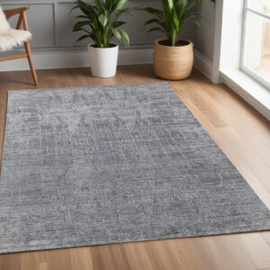 4' X 6' Gray and Silver Abstract Hand Woven Worn Faded Area Rug