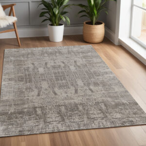 4' X 6' Gray and Silver Abstract Hand Woven Worn Faded Area Rug