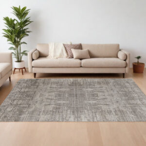 8' X 10' Gray and Silver Abstract Hand Woven Worn Faded Area Rug
