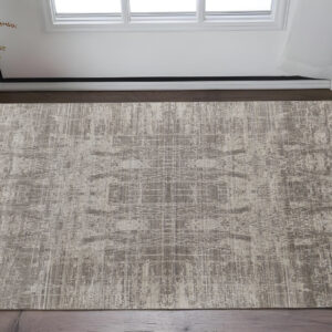 2' X 3' Gray and Silver Abstract Hand Woven Worn Faded Area Rug