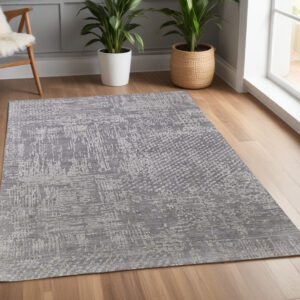 4' X 6' Gray and Silver Abstract Hand Woven Worn Faded Area Rug