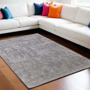 5' X 8' Gray and Silver Abstract Hand Woven Worn Faded Area Rug