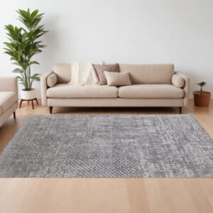 8' X 10' Gray and Silver Abstract Hand Woven Worn Faded Area Rug