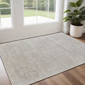 3' X 5' Ivory and Gray Abstract Hand Woven Worn Faded Area Rug