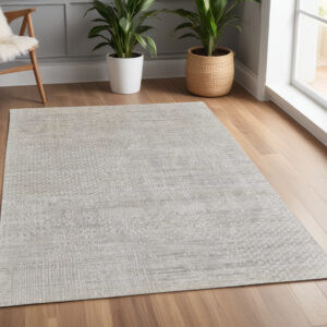 4' X 6' Ivory and Gray Abstract Hand Woven Worn Faded Area Rug