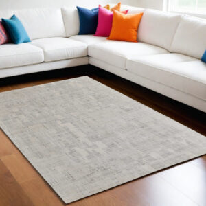 5' X 8' Ivory and Gray Abstract Hand Woven Worn Faded Area Rug
