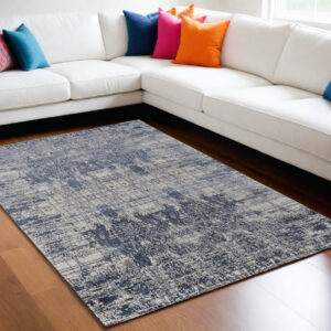 5' X 8' Blue and Ivory Abstract Hand Woven Worn Faded Area Rug