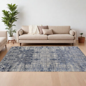 9' X 12' Blue and Ivory Abstract Hand Woven Worn Faded Area Rug