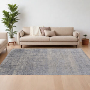 12' X 15' Gray Ivory and Blue Abstract Hand Woven Worn Faded Area Rug