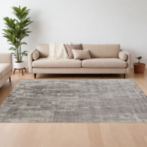 10' X 14' Gray and Ivory Abstract Hand Woven Worn Faded Area Rug