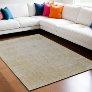 5' X 8' Yellow and Ivory Abstract Hand Woven Area Rug