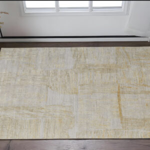 3' X 5' Yellow and Ivory Abstract Hand Woven Area Rug