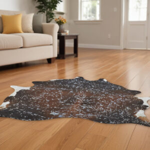 8' X 10' Brown and Silver Cowhide Animal Print Power Loom Area Rug
