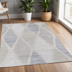 4' X 6' Ivory and Blue Geometric Hand Woven Area Rug