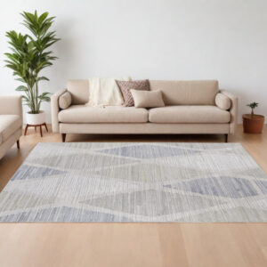 8' X 10' Ivory and Blue Geometric Hand Woven Area Rug