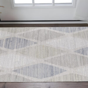 2' X 3' Ivory and Blue Geometric Hand Woven Area Rug