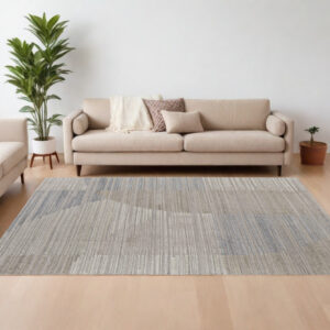 10' X 14' Tan and Blue Abstract Hand Woven Worn Faded Area Rug