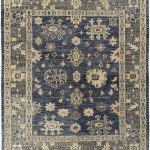 8' X 10' Blue and Gray Wool Floral Hand Knotted Area Rug With Fringe