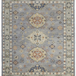 3' X 5' Gray Blue and Taupe Wool Geometric Hand Knotted Area Rug With Fringe