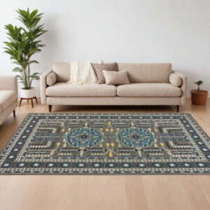 10' X 13' Gray Blue and Green Oriental Power Loom Area Rug