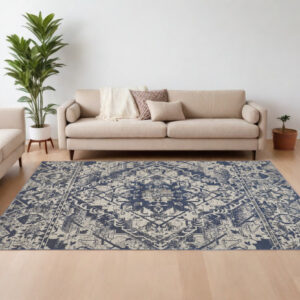 10' X 13' Gray Blue and Ivory Oriental Power Loom Area Rug