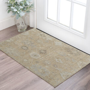 2' X 3' Tan and Ivory Wool Floral Hand Knotted Area Rug