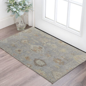 2' X 3' Gray and Blue Wool Floral Hand Knotted Area Rug