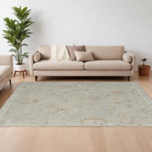 9' X 13' Gray and Brown Wool Floral Hand Knotted Area Rug