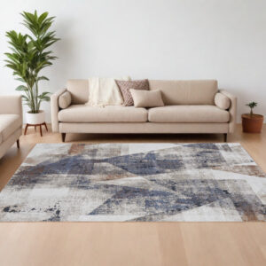 8' X 10' Gray Blue and Ivory Checkered Power Loom Area Rug