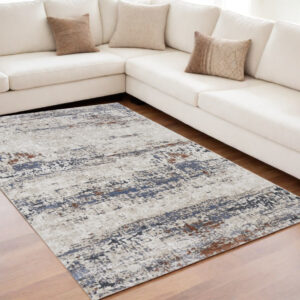 5' X 8' Gray Blue and Ivory Abstract Power Loom Area Rug