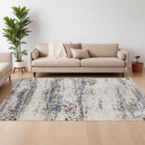 8' X 10' Gray Blue and Ivory Abstract Power Loom Area Rug