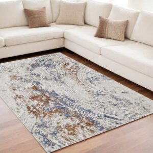 5' X 8' Ivory Blue and Brown Abstract Power Loom Area Rug