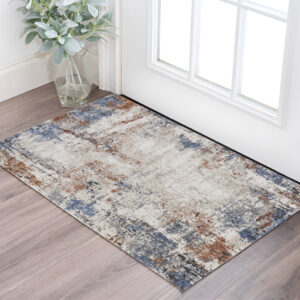 2' X 3' Blue Gray and Brown Abstract Power Loom Worn Faded Area Rug