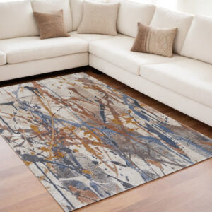 5' X 8' Ivory Blue and Brown Abstract Power Loom Area Rug