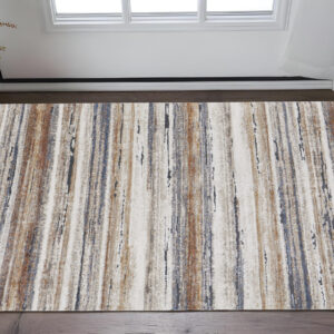 2' X 3' Ivory Blue and Brown Striped Power Loom Area Rug
