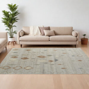 8' X 12' Tan Brown and Gray Wool Moroccan Hand Knotted Area Rug
