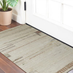2' X 3' Gray Tan and Green Wool Abstract Hand Knotted Area Rug