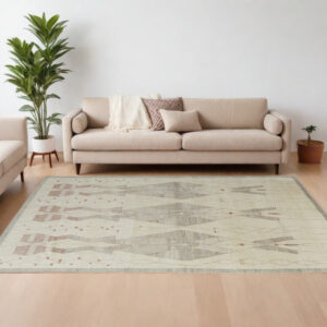 9' X 13' Gray and Red Wool Geometric Hand Knotted Area Rug