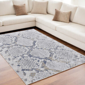 5' X 8' Gray Silver and Blue Floral Power Loom Area Rug